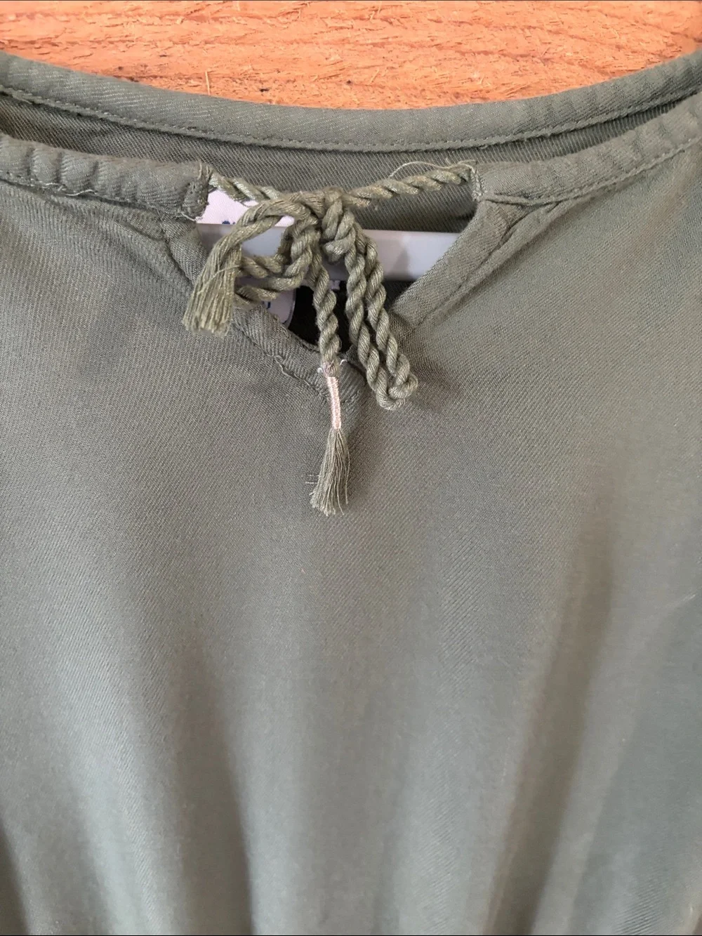 Old Navy Olive Green Dress with Pink and Yellow Floral Embroidery